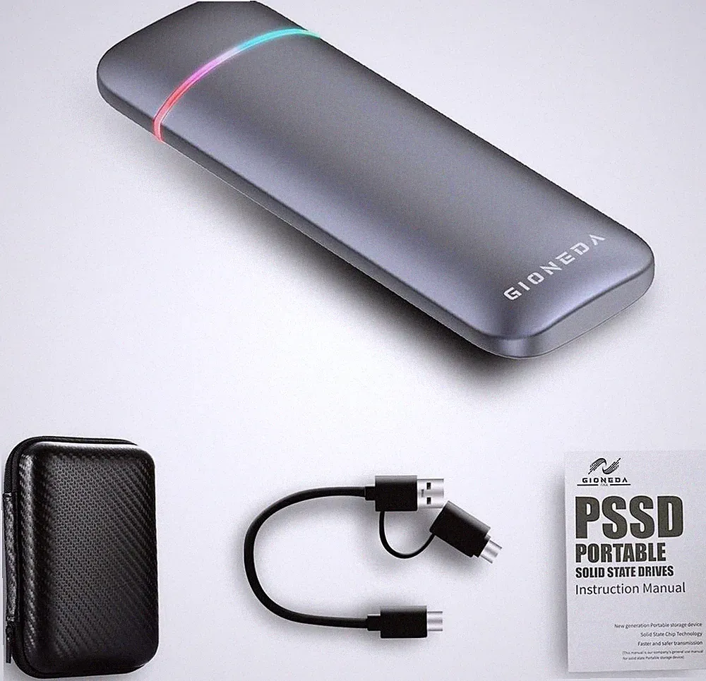 Gioneda 1TB Portable External SSD RGB USB 3.1 TypeC 1000Mb/s Shockproof PSSD-3