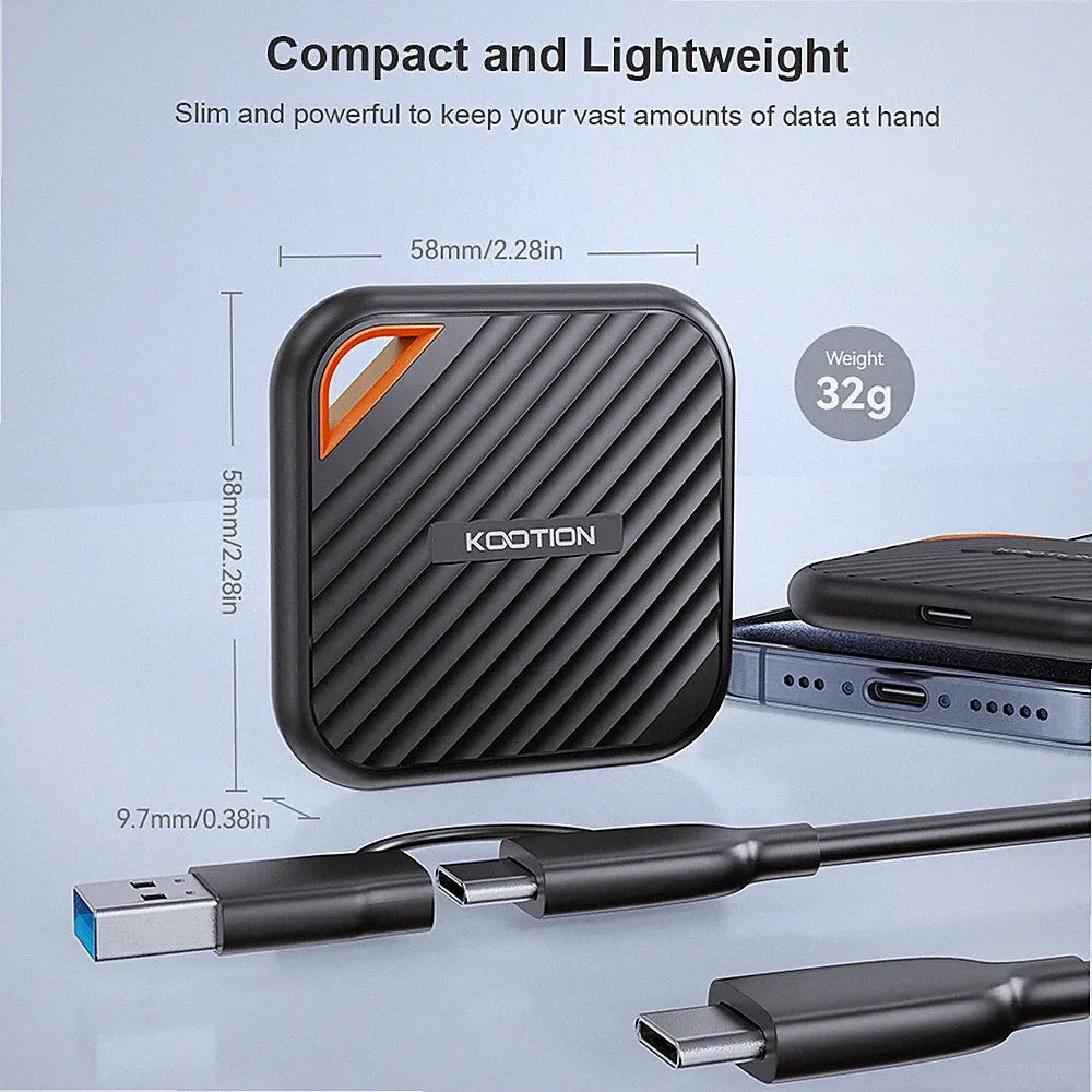 Kootion External SSD USB C 2000MB/s Solid State Drive USB 3.2 Gen 2 512GB 1TB 2T