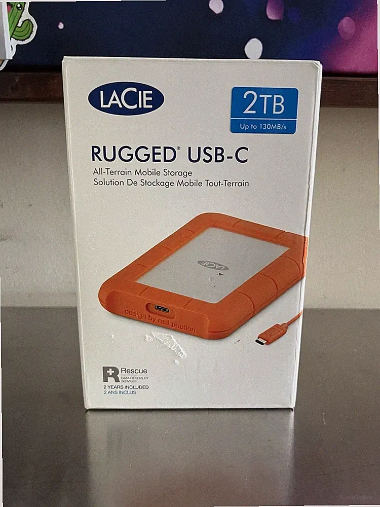 LaCie Rugged USB-C 2TB Portable Hard Drive - Orange/Silver